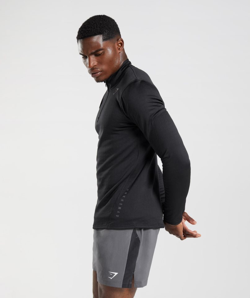 Bluzy Gymshark Sportowe 1/4 Zip Męskie Czarne | PL 765RTO